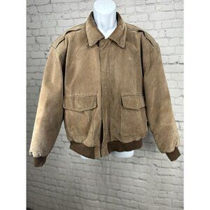 Comint Brown 100% Genuine Leather Lined Long Sleeve Bomber Jacket Size Large L